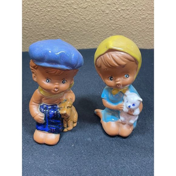 Vintage Napcoware Figurine Boy And Girl Sitting With Dogs - Picture 1 of 8